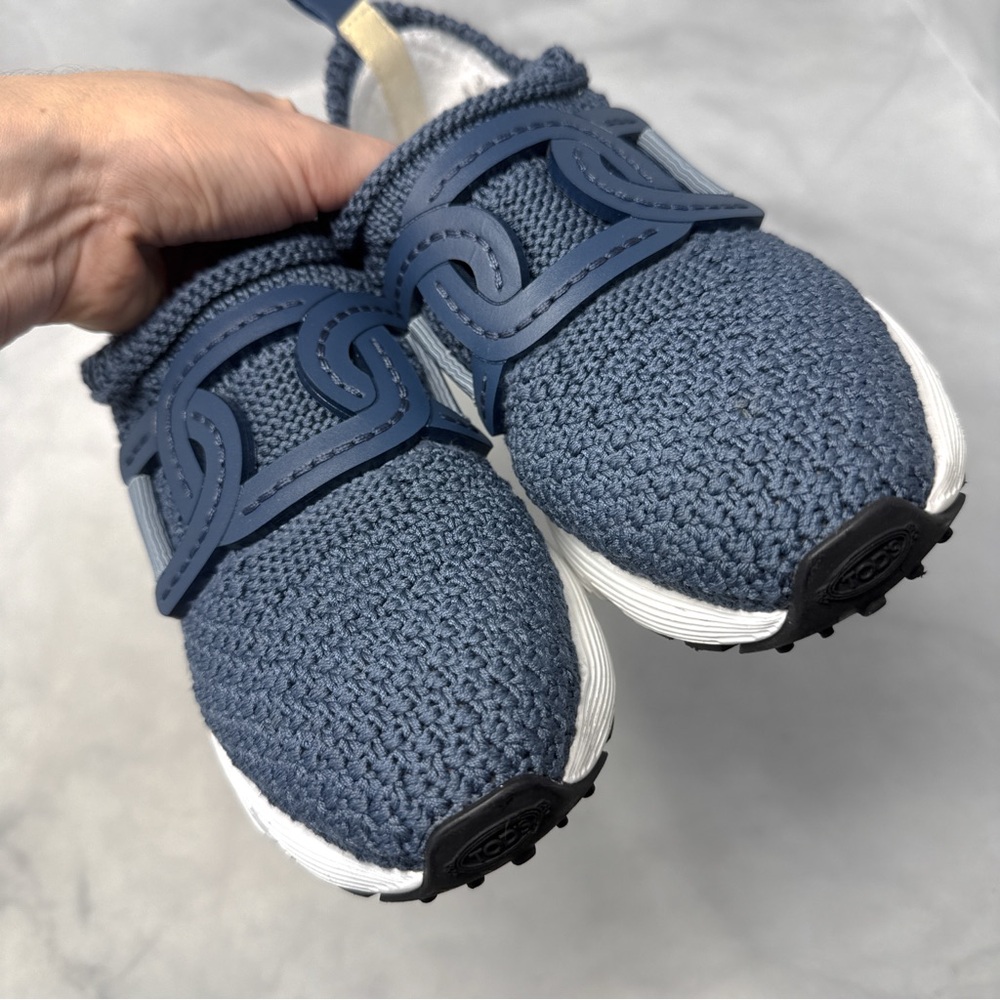 Tod's Kate Crochet Technical Knit Leather Slip On Sneaker Shoes Blue Athleisure - Picture 7 of 15